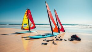 Windsurfausrüstung am Strand